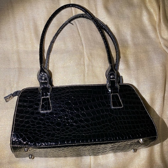 vintage black faux crocodile skin baguette bag - Picture 2 of 4